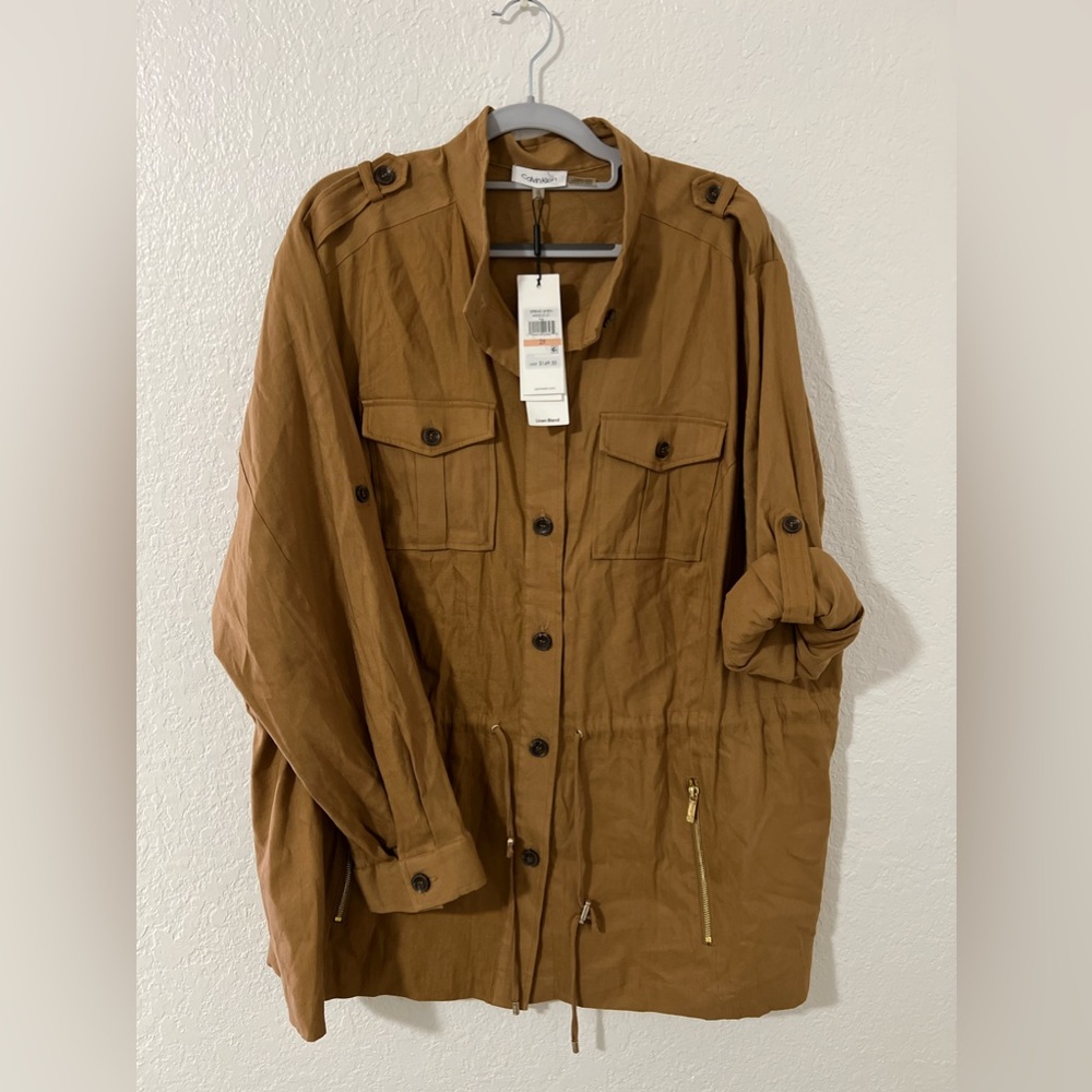 Calvin Klein Linen Blend Utility Jacket - Size 2x